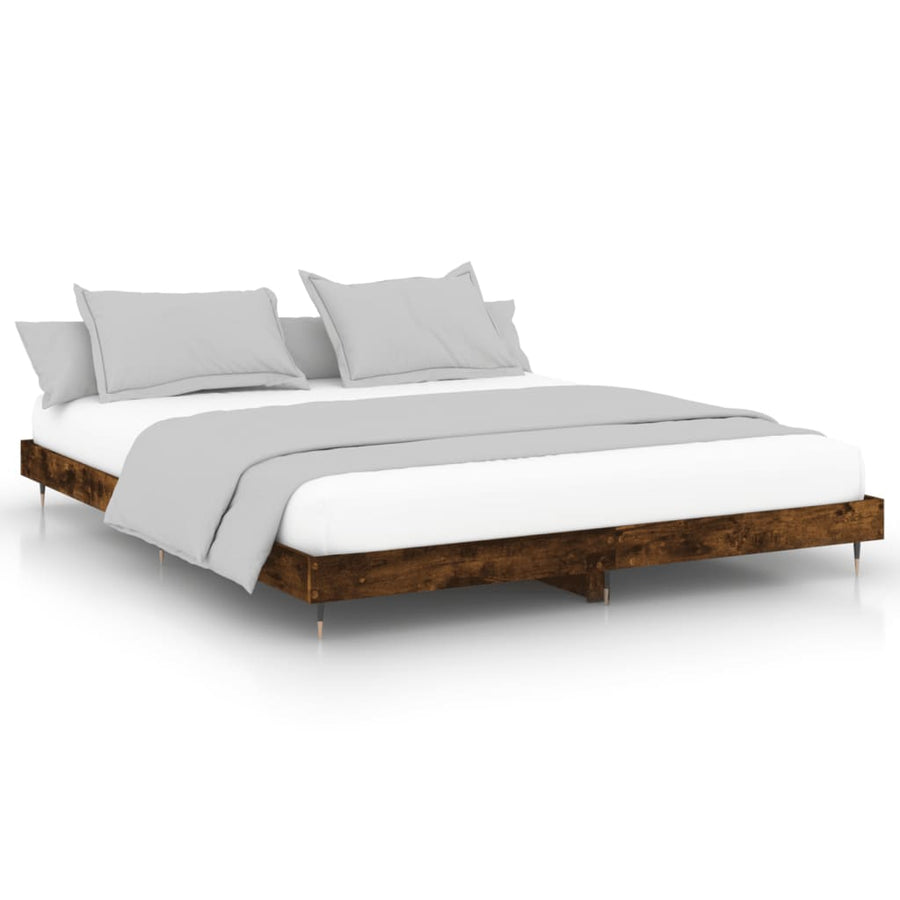 Bedframe Bewerkt Hout Kleurig Gerookt Eiken 200 x 200 cm