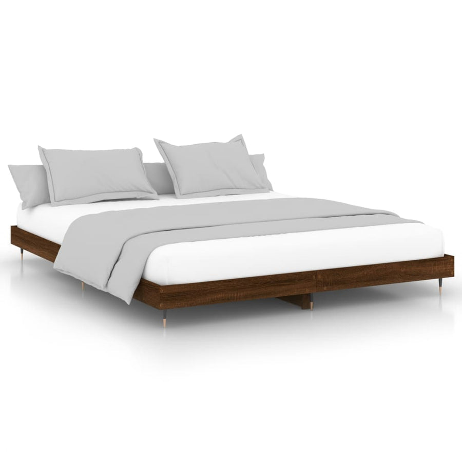 Bedframe Bewerkt Hout Bruin Eikenkleur Bruineiken 200 x 200 cm