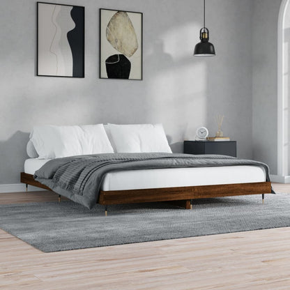 Bedframe Bewerkt Hout Bruin Eikenkleur Bruineiken 200 x 200 cm