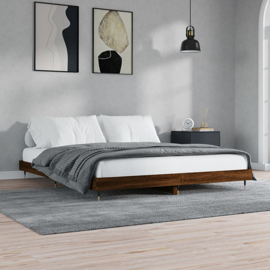 Bedframe Bewerkt Hout Bruin Eikenkleur Bruineiken 200 x 200 cm