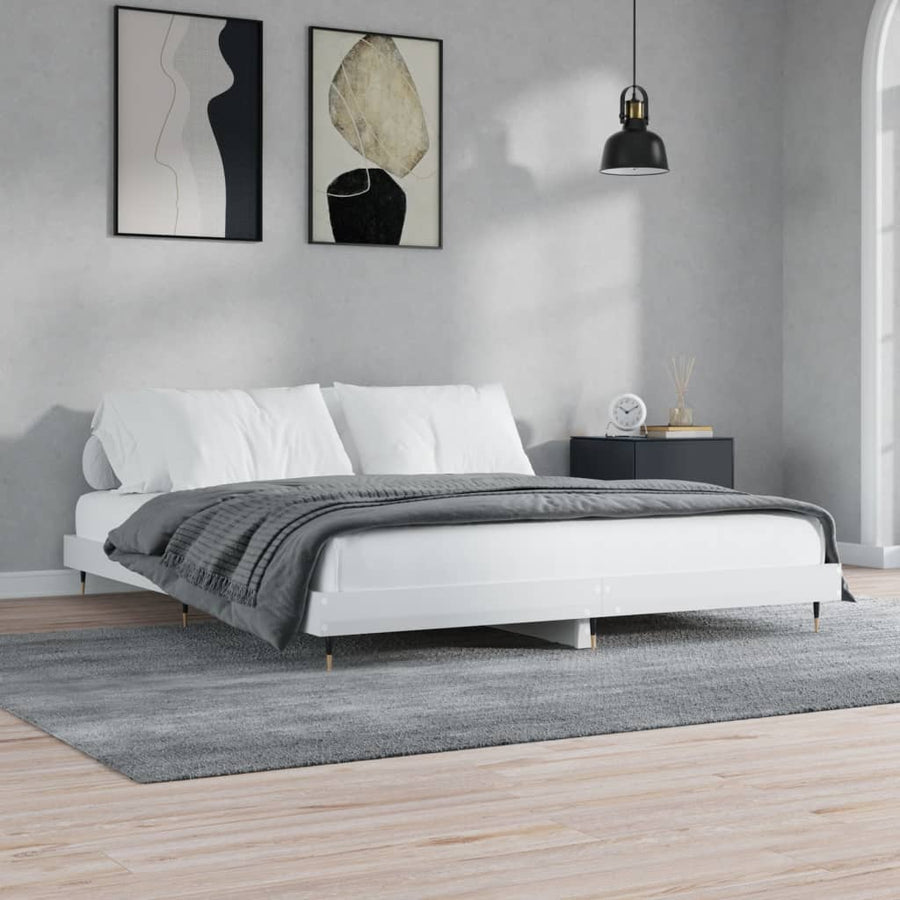 Bedframe Bewerkt Hout Hoogglans Wit 140 x 200 cm
