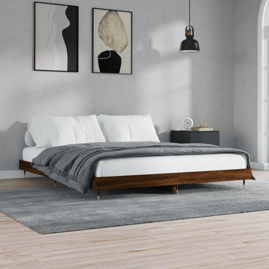 Bedframe Bewerkt Hout Bruin Eikenkleur Bruineiken 120 x 200 cm