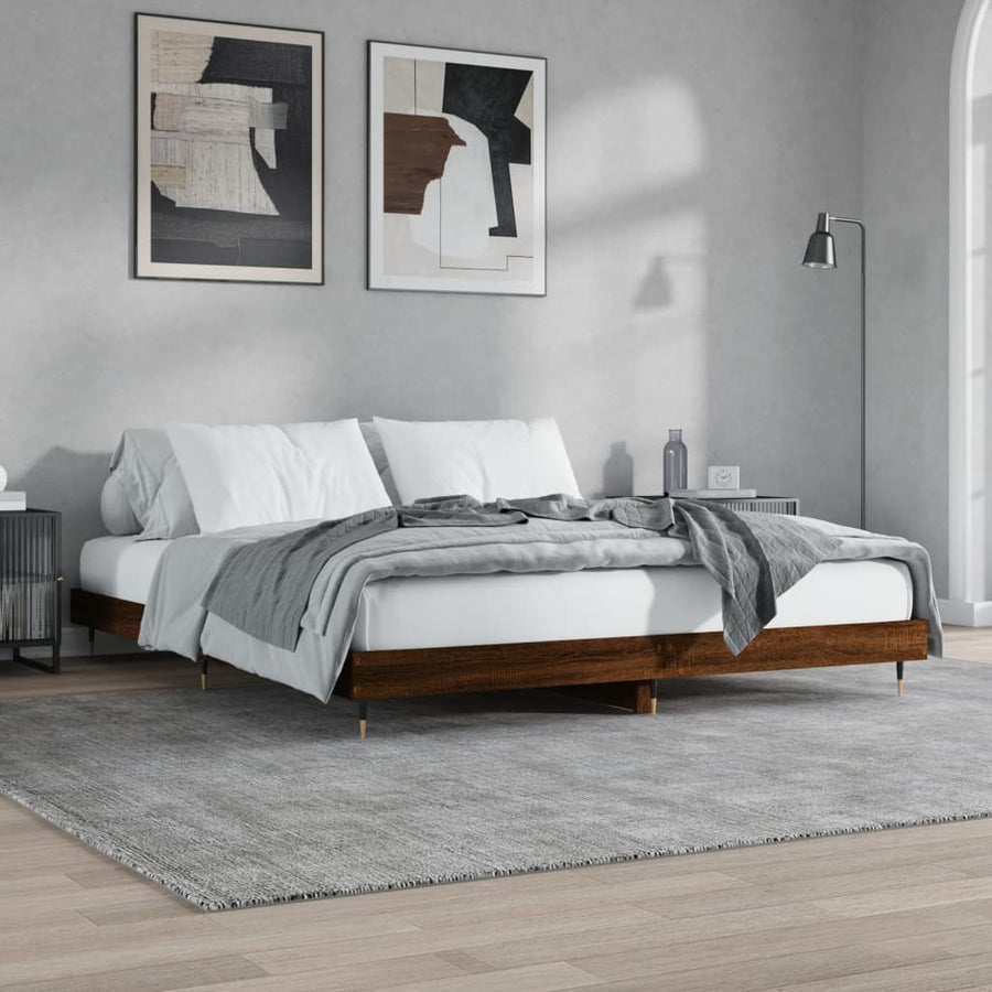 Bedframe Bewerkt Hout Bruin Eikenkleur Bruineiken 120 x 200 cm
