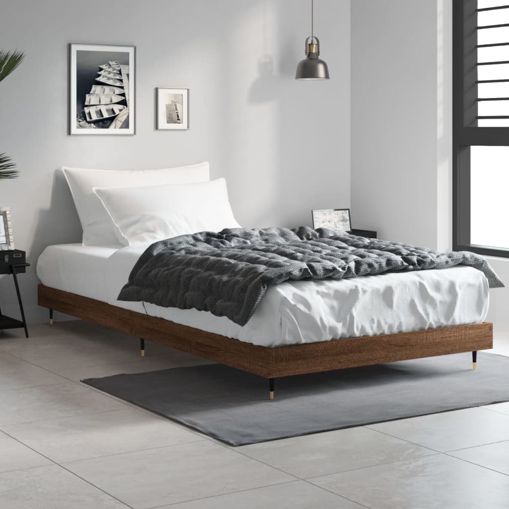 Bedframe Bewerkt Hout Bruin Eikenkleur Bruineiken 90 x 200 cm