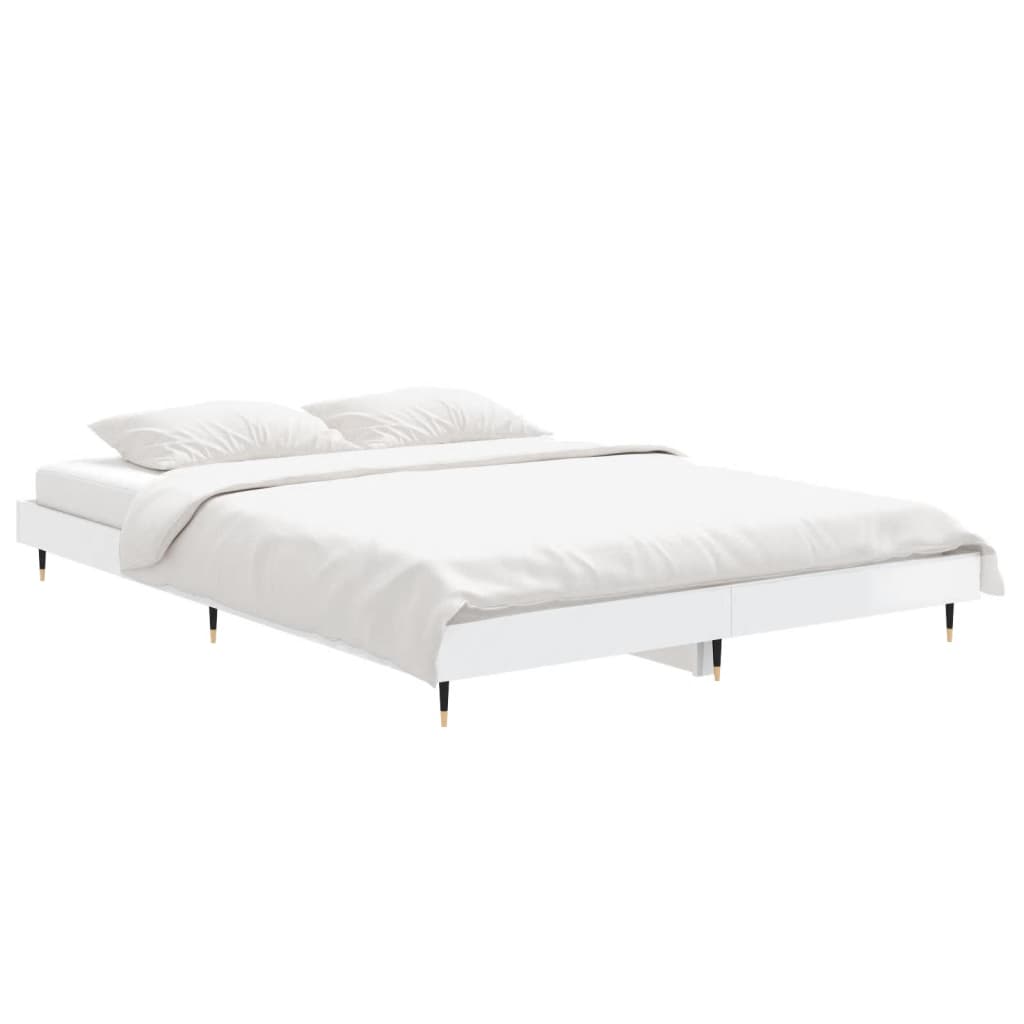 Bedframe Bewerkt Hout Hoogglans Wit 140 x 190 cm