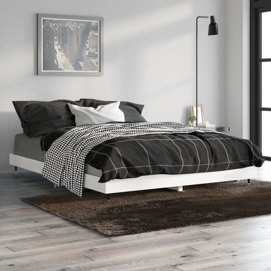 Bedframe Bewerkt Hout Hoogglans Wit 140 x 190 cm