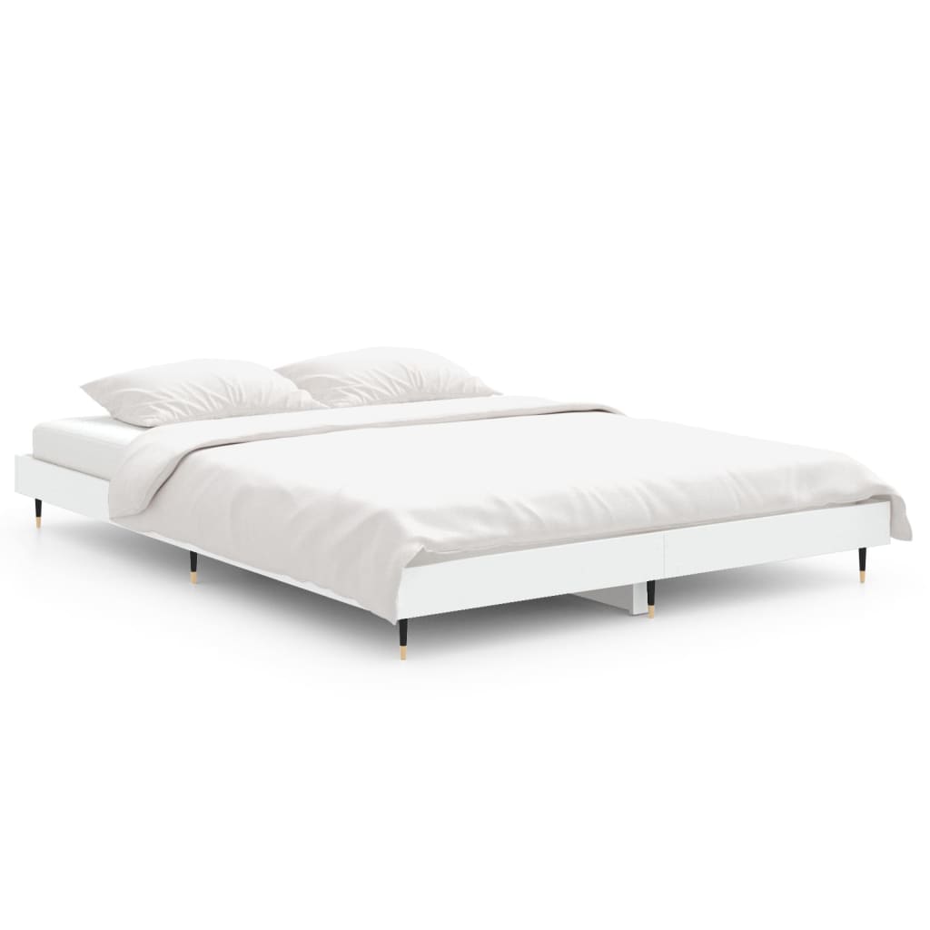 Bedframe Bewerkt Hout Wit 135 x 190 cm