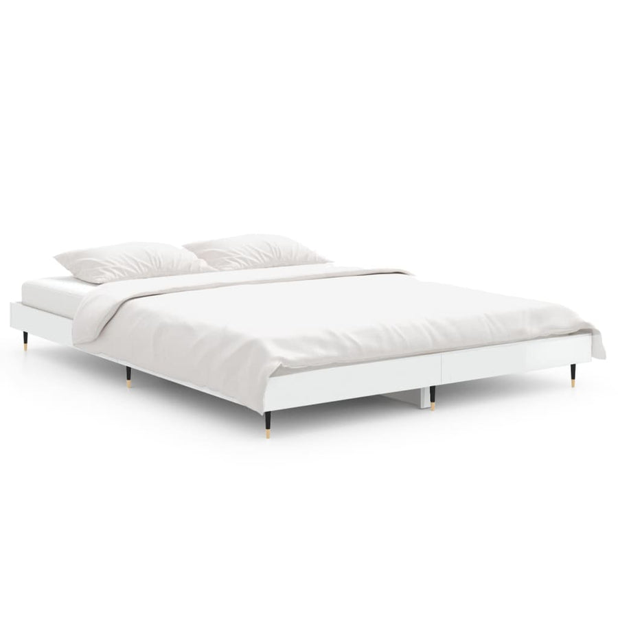 Bedframe Bewerkt Hout Hoogglans Wit 135 x 190 cm