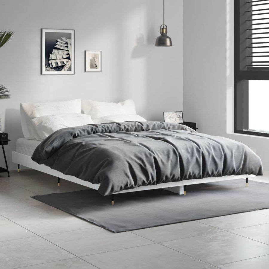 Bedframe Bewerkt Hout Hoogglans Wit 135 x 190 cm