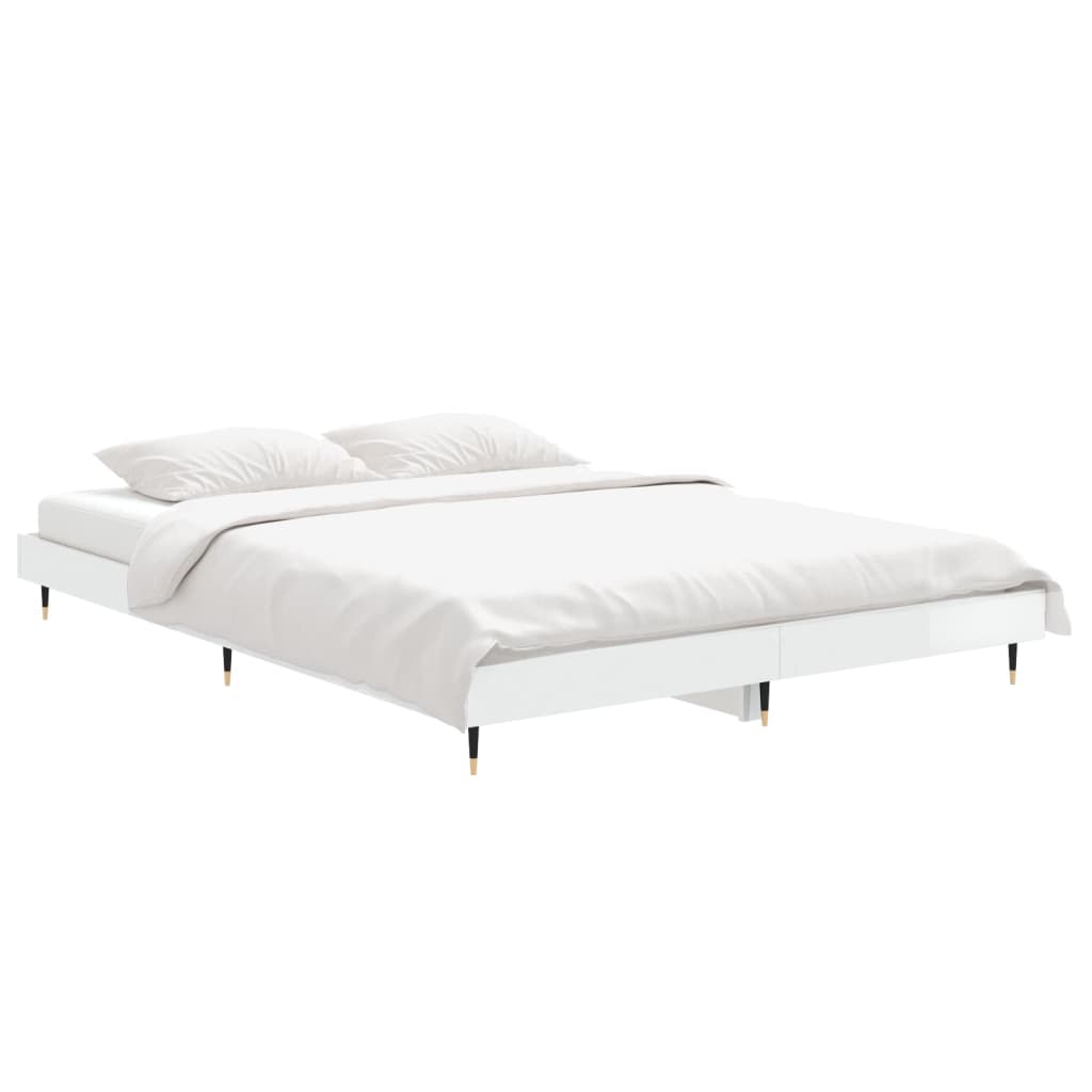 Bedframe Bewerkt Hout Hoogglans Wit 135 x 190 cm