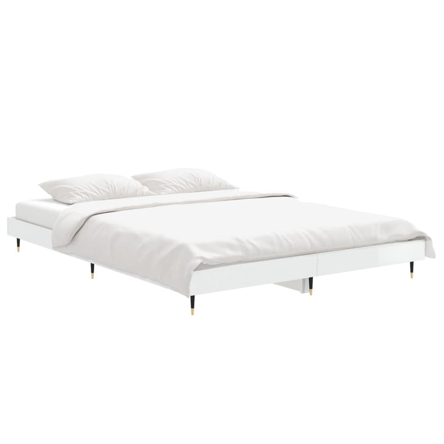 Bedframe Bewerkt Hout Hoogglans Wit 135 x 190 cm