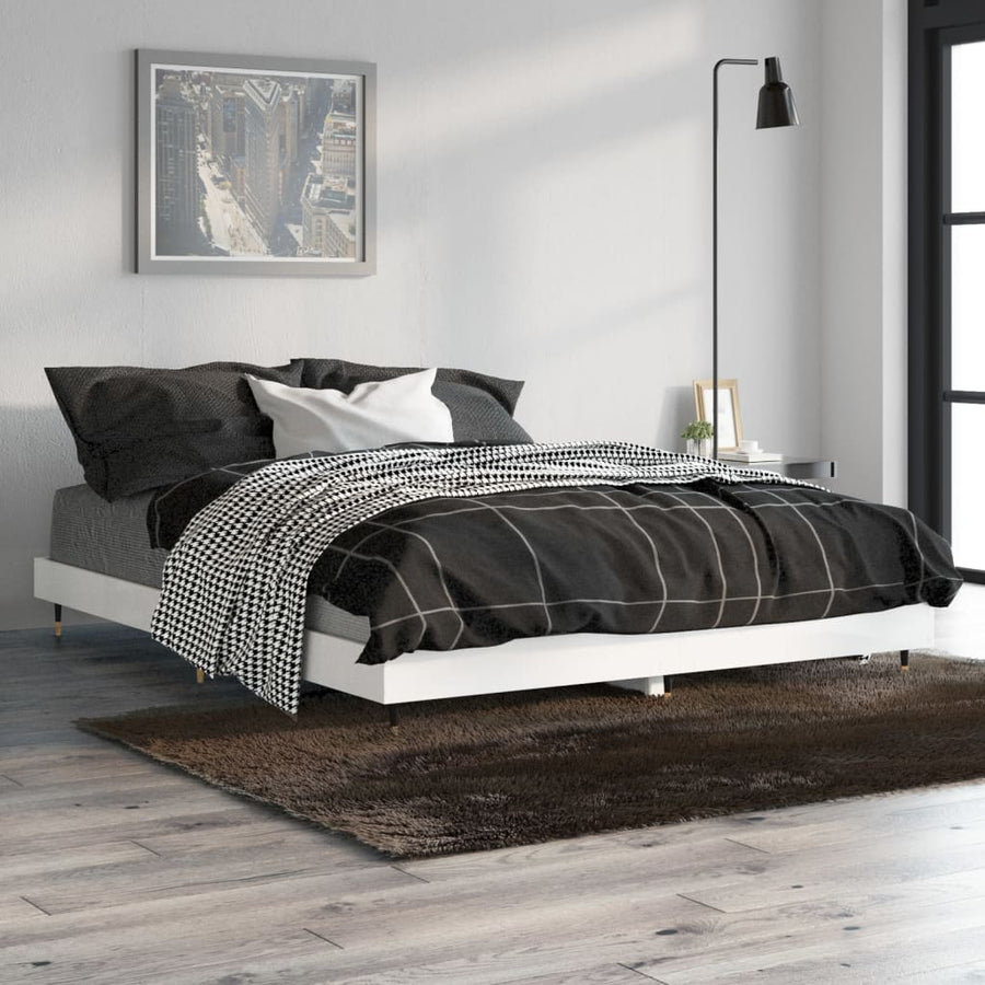 Bedframe Bewerkt Hout Hoogglans Wit 135 x 190 cm