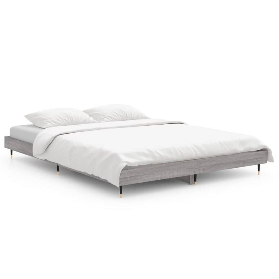 Bedframe Bewerkt Hout Eikenkleurig Grijs Sonoma 135 x 190 cm