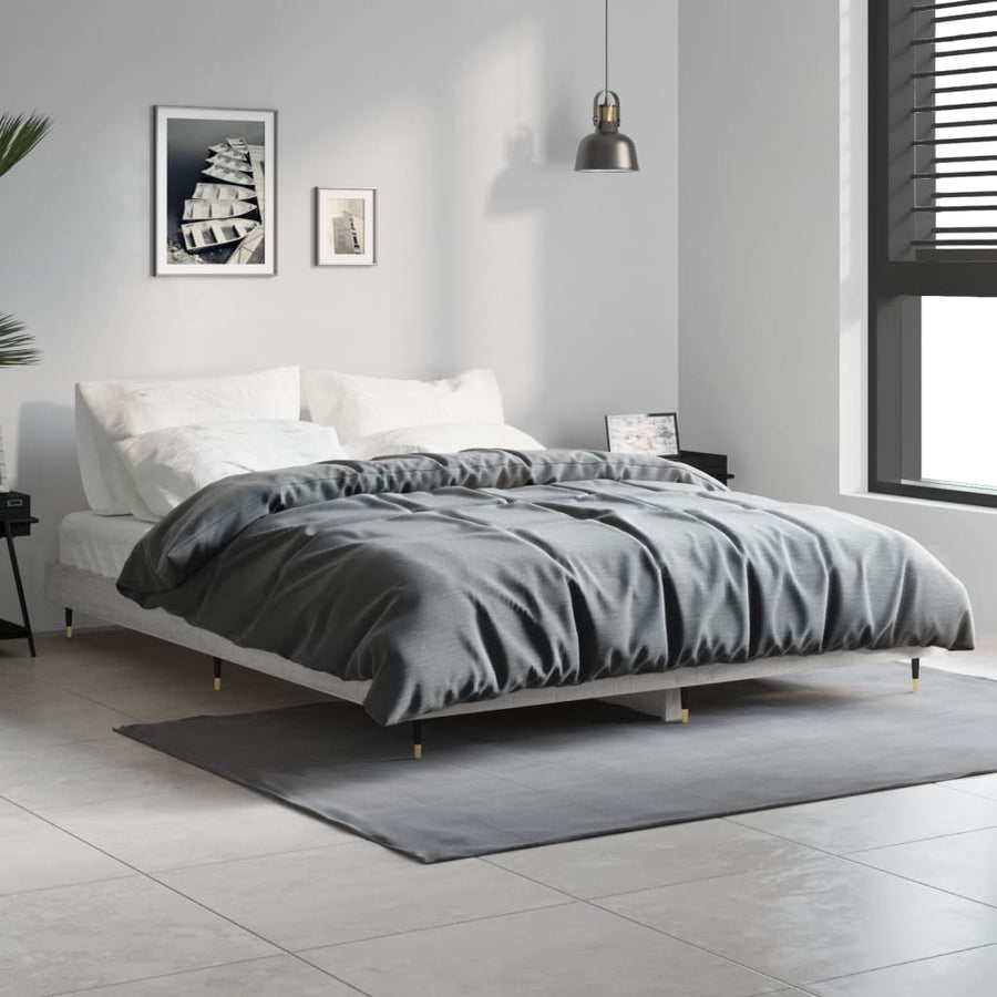 Bedframe Bewerkt Hout Eikenkleurig Grijs Sonoma 135 x 190 cm