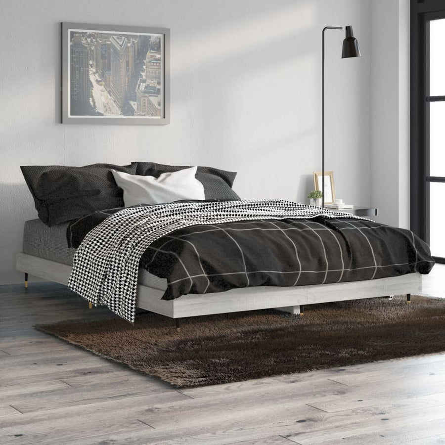 Bedframe Bewerkt Hout Eikenkleurig Grijs Sonoma 135 x 190 cm
