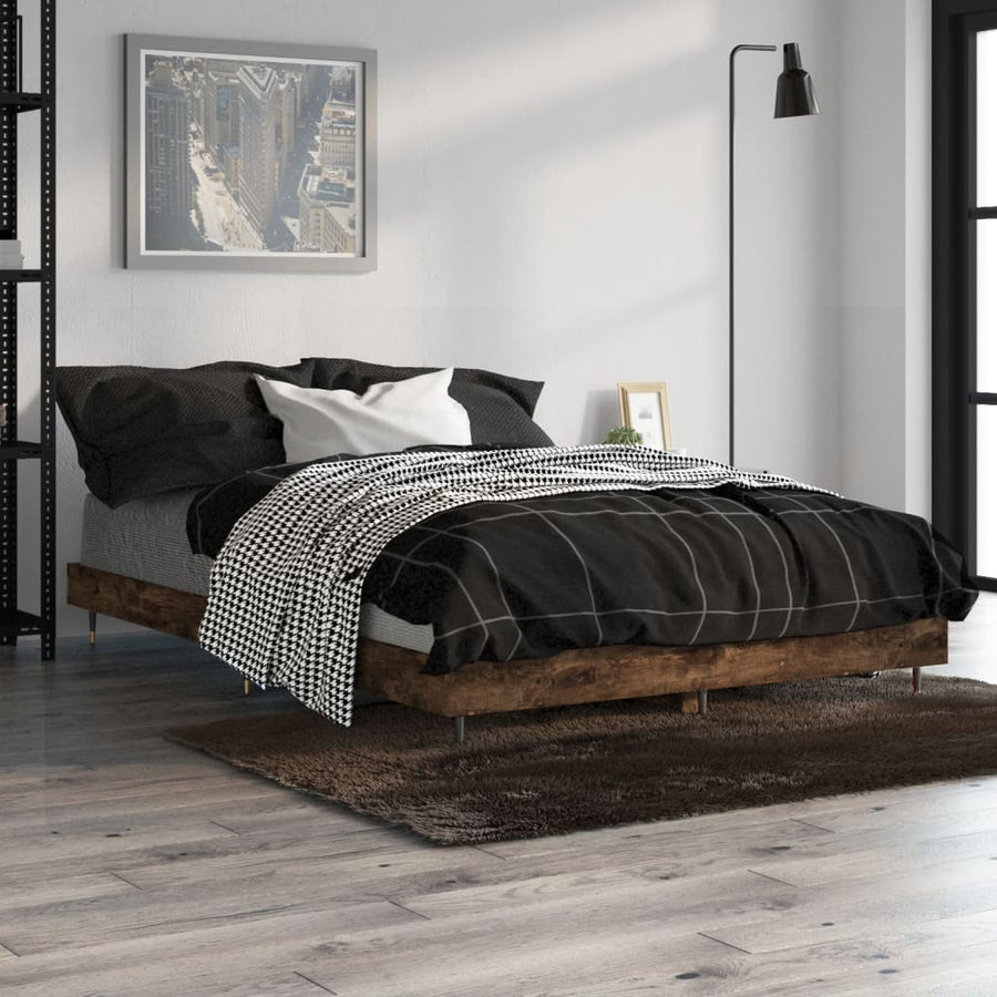 Bedframe Bewerkt Hout Kleurig Gerookt Eiken 120 x 190 cm