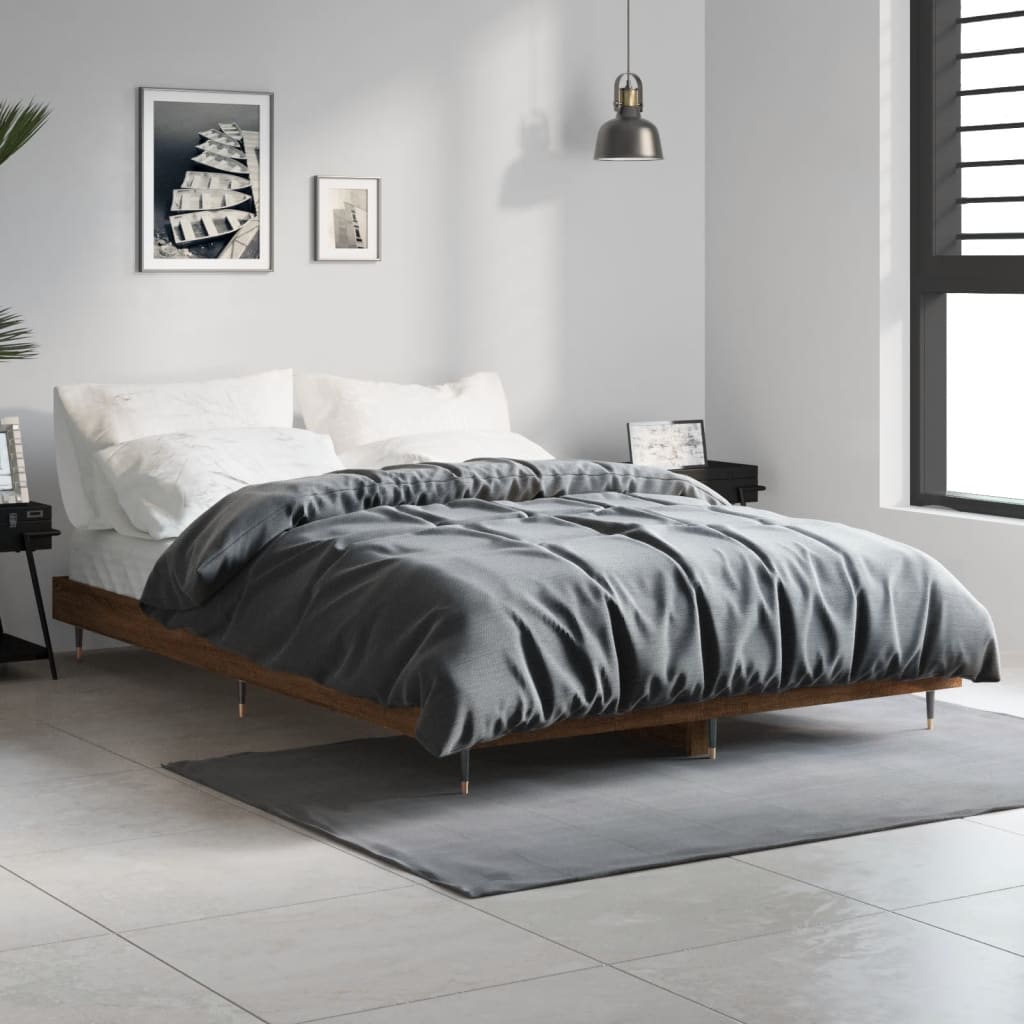 Bedframe Bewerkt Hout Bruin Eikenkleur Bruineiken 120 x 190 cm