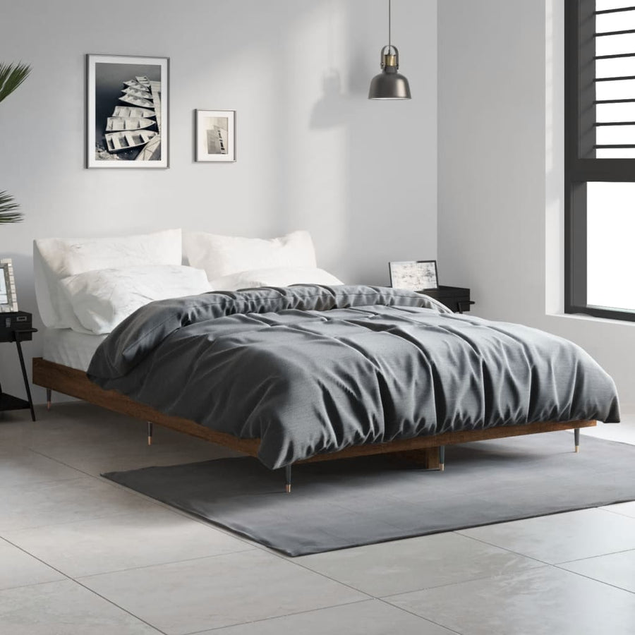 Bedframe Bewerkt Hout Bruin Eikenkleur Bruineiken 120 x 190 cm