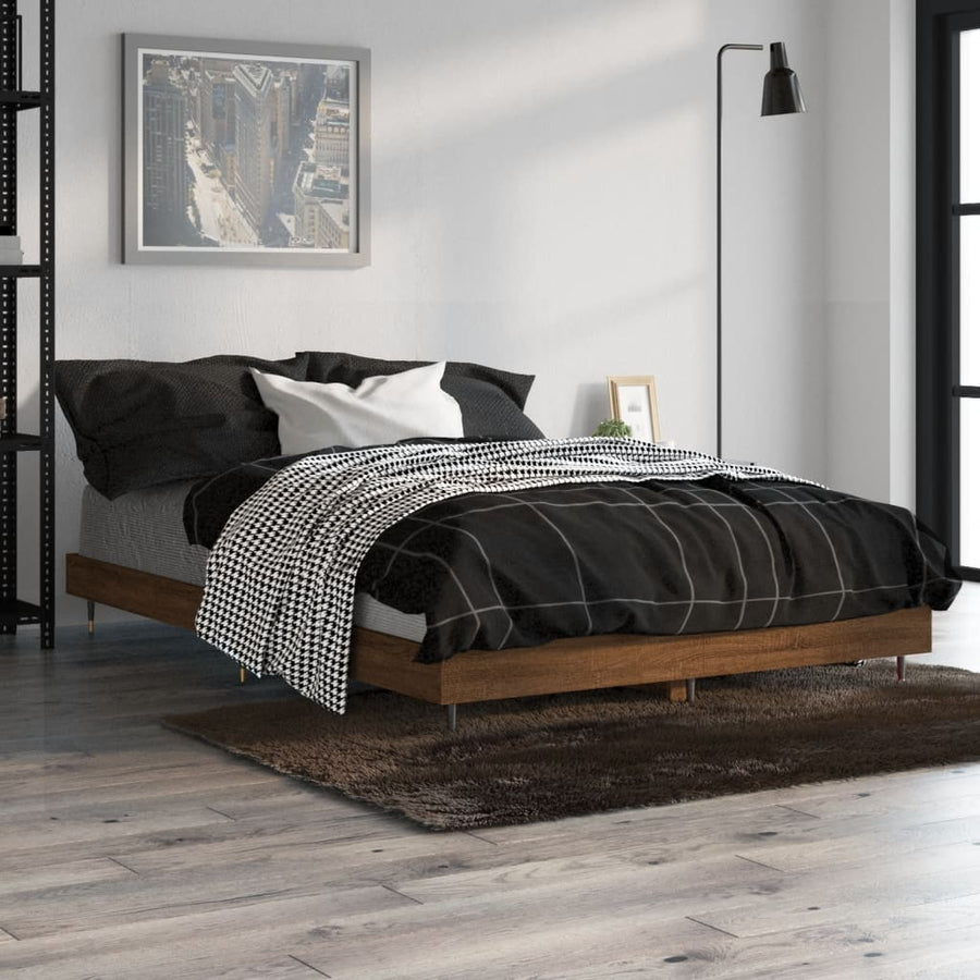 Bedframe Bewerkt Hout Bruin Eikenkleur Bruineiken 120 x 190 cm