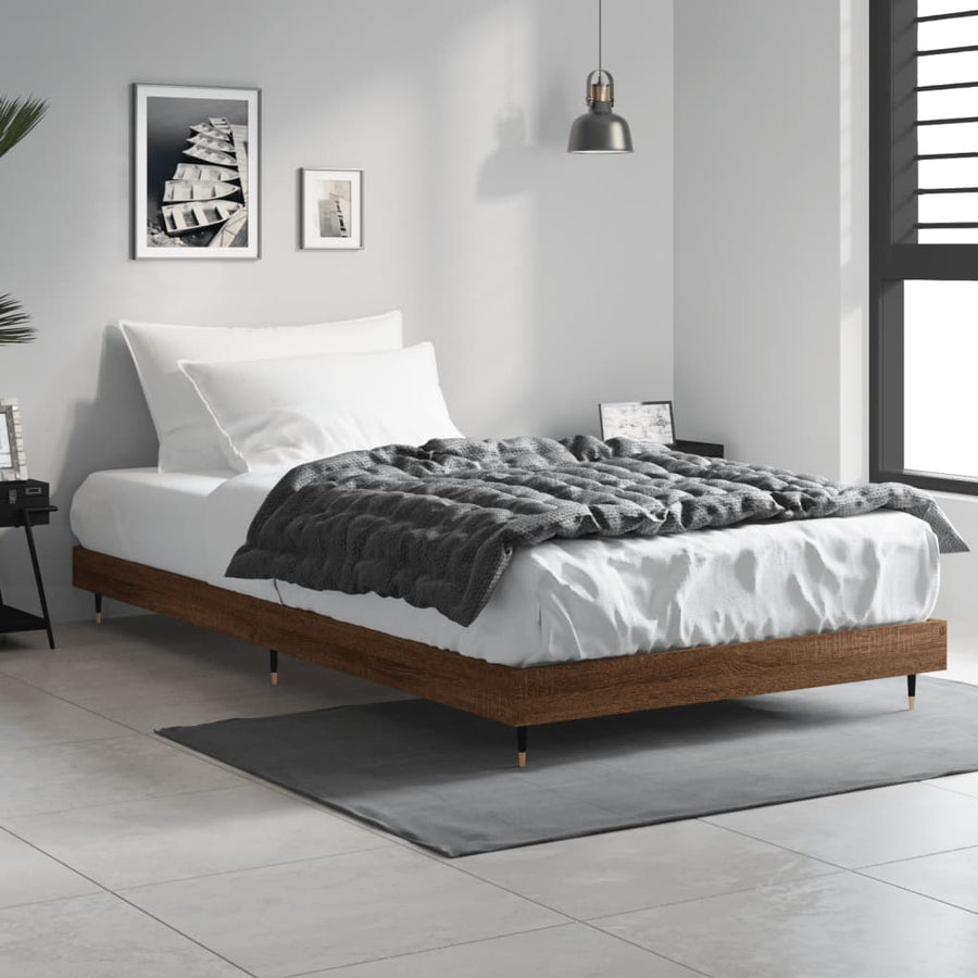 Bedframe Bewerkt Hout Bruin Eikenkleur Bruineiken 90 x 190 cm