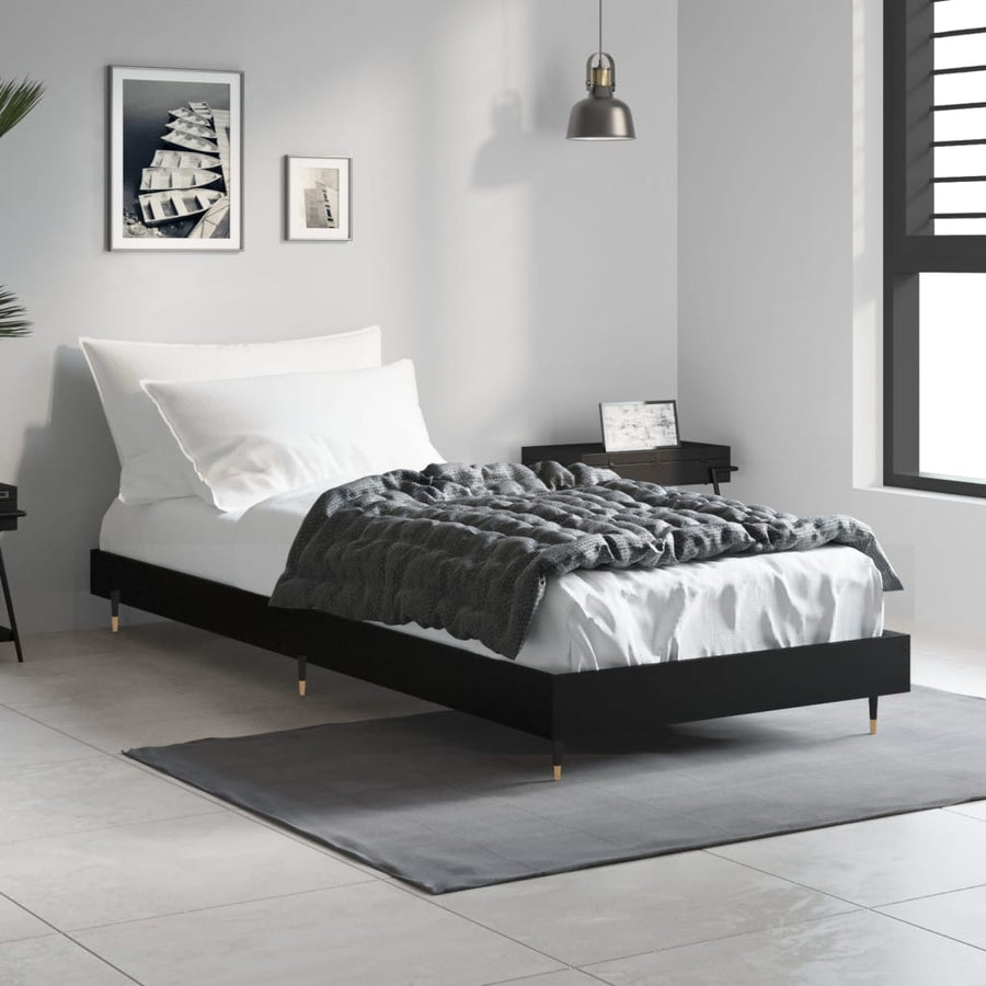 Bedframe Bewerkt Hout Zwart 75 x 190 cm