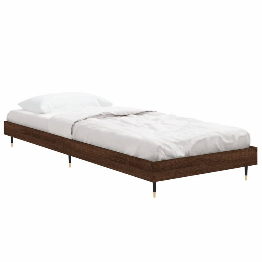 Bedframe Bewerkt Hout Bruin Eikenkleur Bruineiken 75 x 190 cm