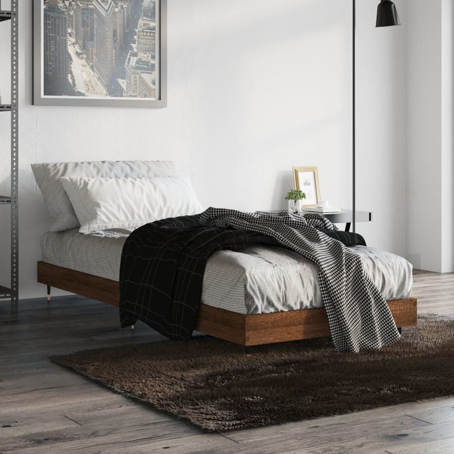 Bedframe Bewerkt Hout Bruin Eikenkleur Bruineiken 75 x 190 cm