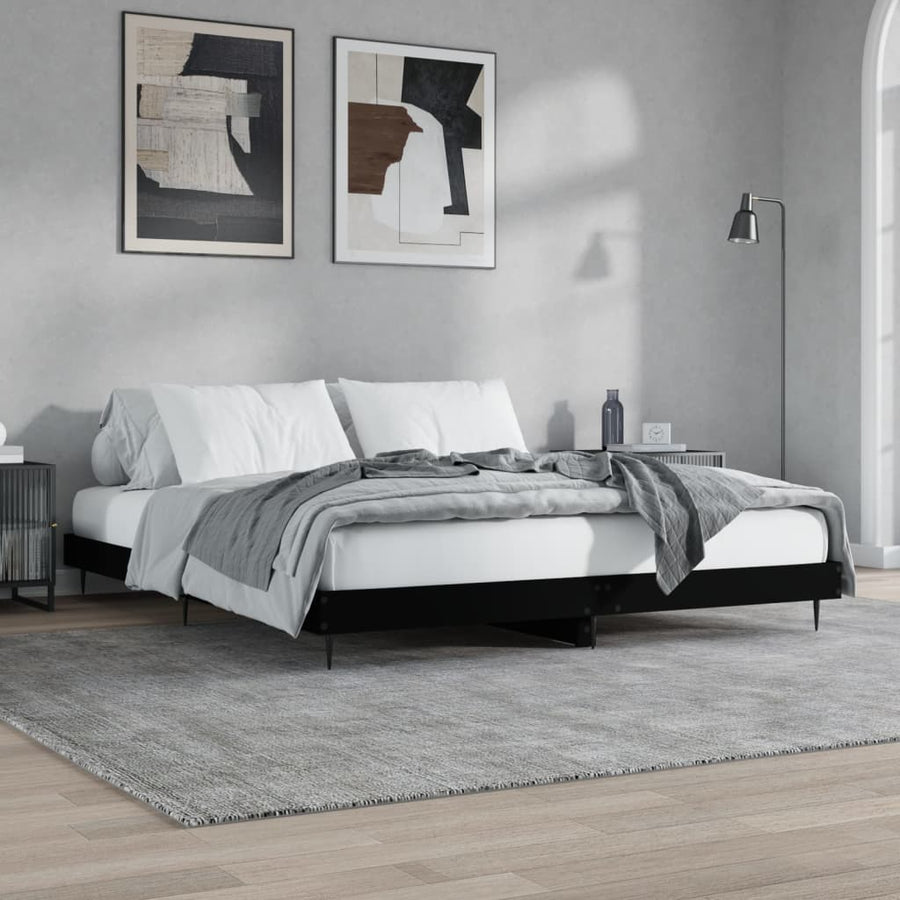 Bedframe Massief Hout Zwart 200 x 200 cm