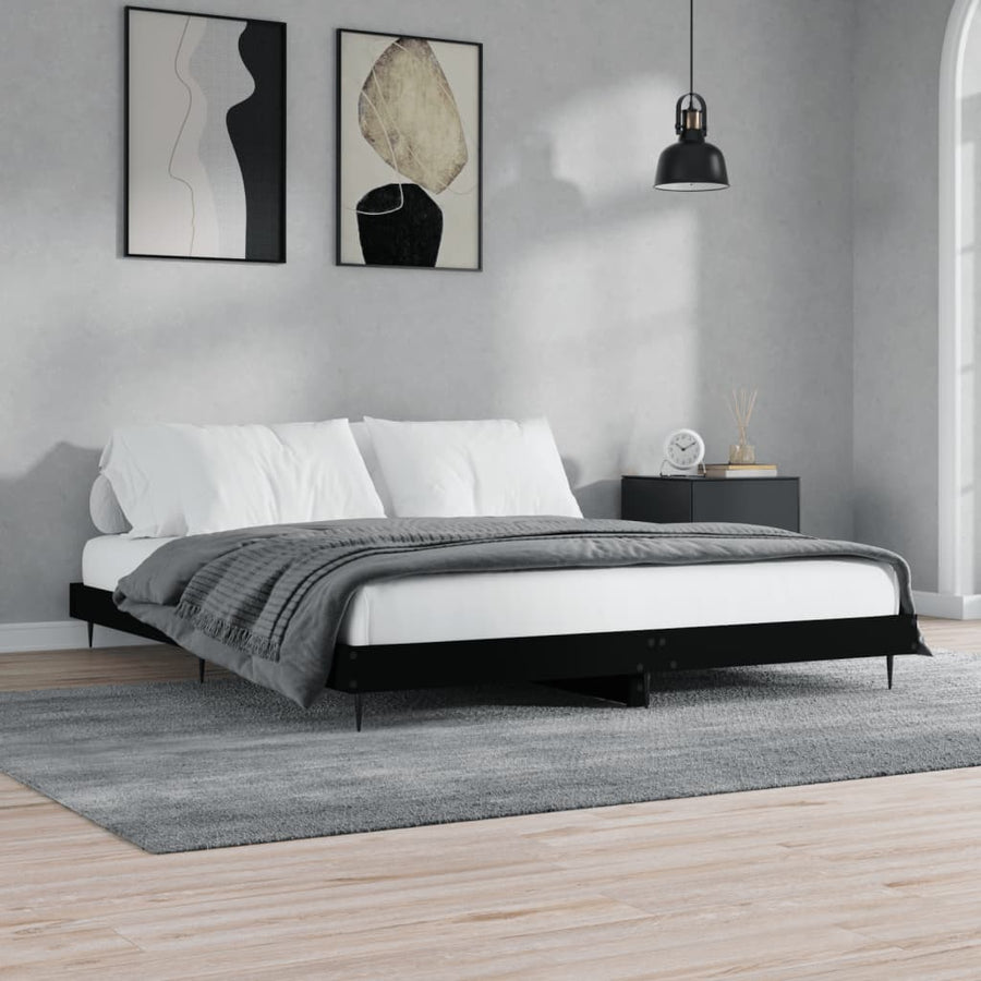 Bedframe Massief Hout Zwart 200 x 200 cm