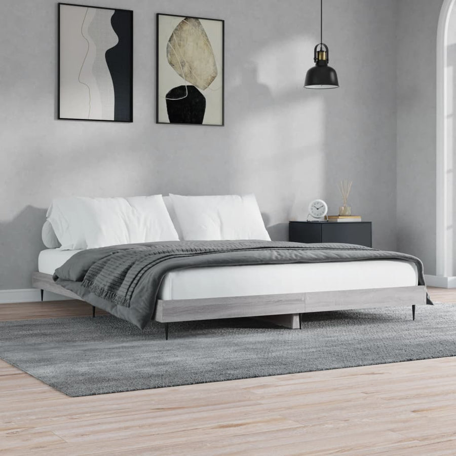 Bedframe Bewerkt Hout Eikenkleurig Grijs Sonoma 200 x 200 cm