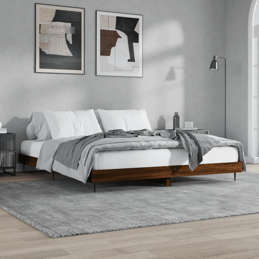Bedframe Bewerkt Hout Bruin Eikenkleur 200 x 200 cm