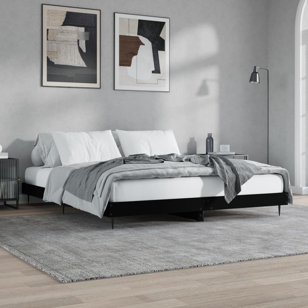 Bedframe Bewerkt Hout Zwart 180 x 200 cm