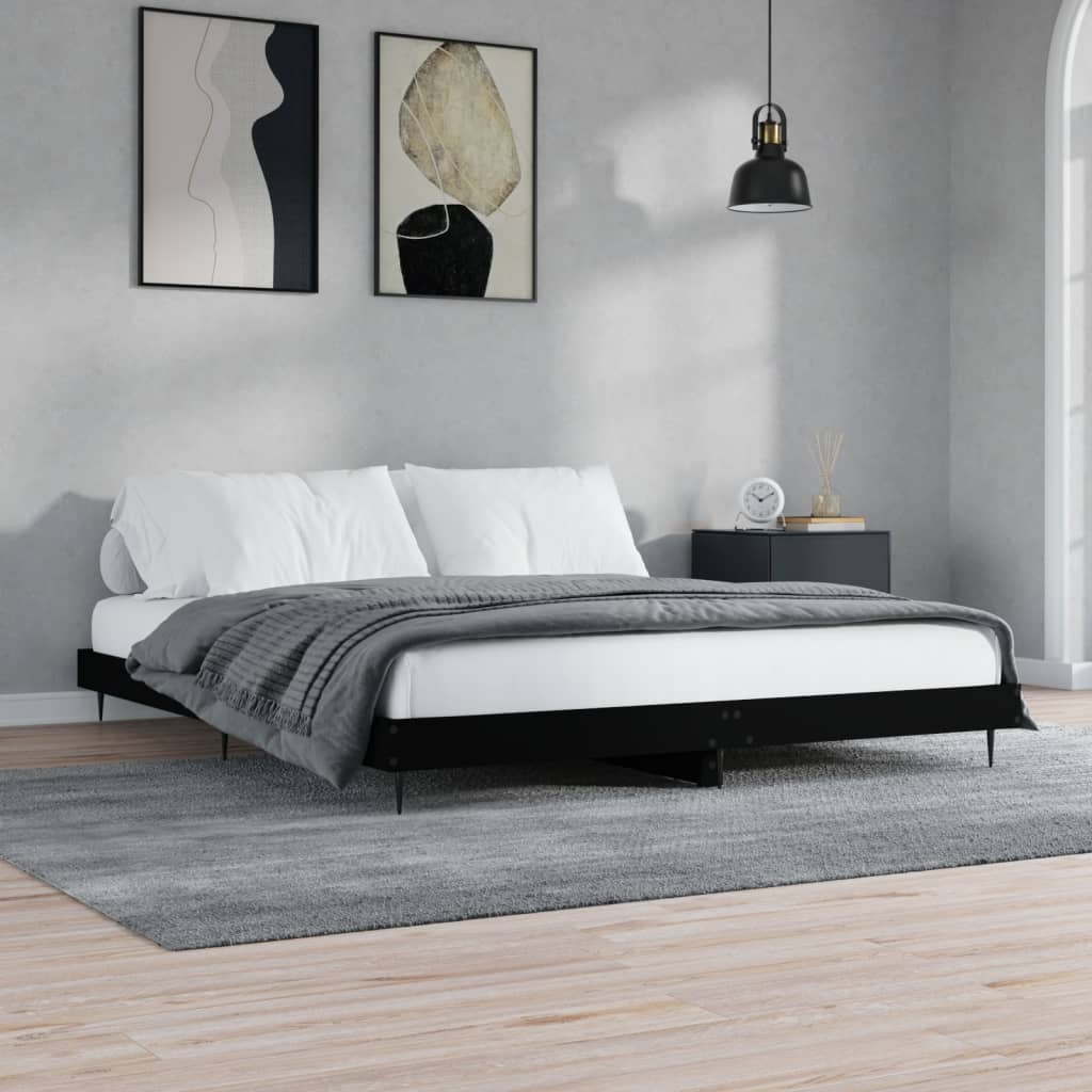 Bedframe Bewerkt Hout Zwart 180 x 200 cm