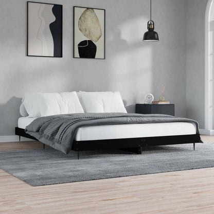 Bedframe Bewerkt Hout Zwart 180 x 200 cm