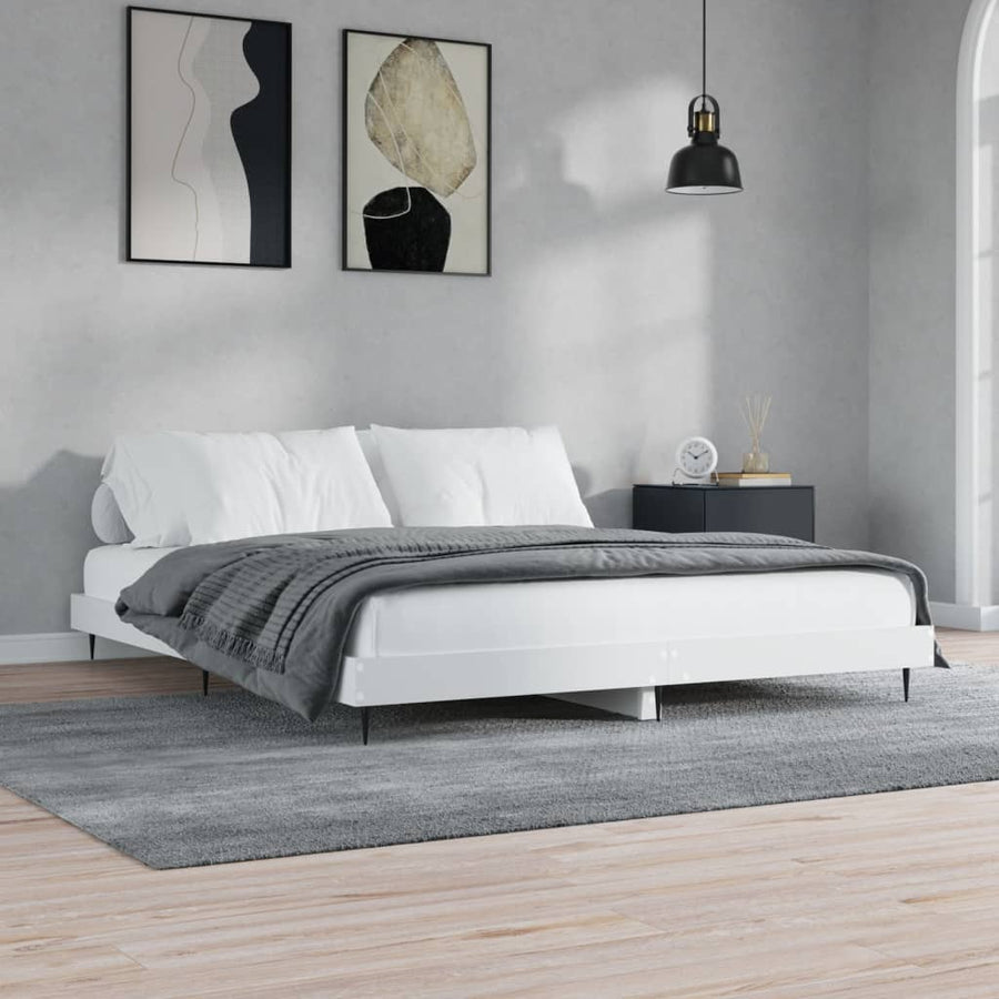 Bedframe Bewerkt Hout Wit 150 x 200 cm