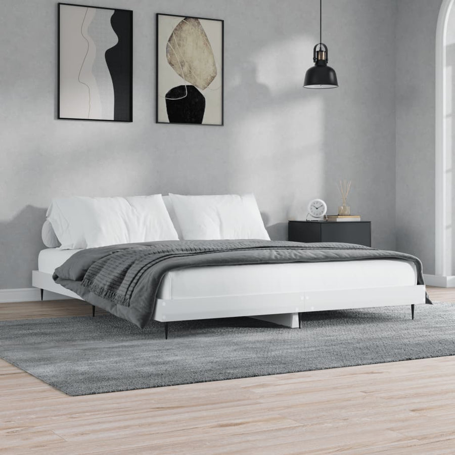 Bedframe Bewerkt Hout Hoogglans Wit 150 x 200 cm