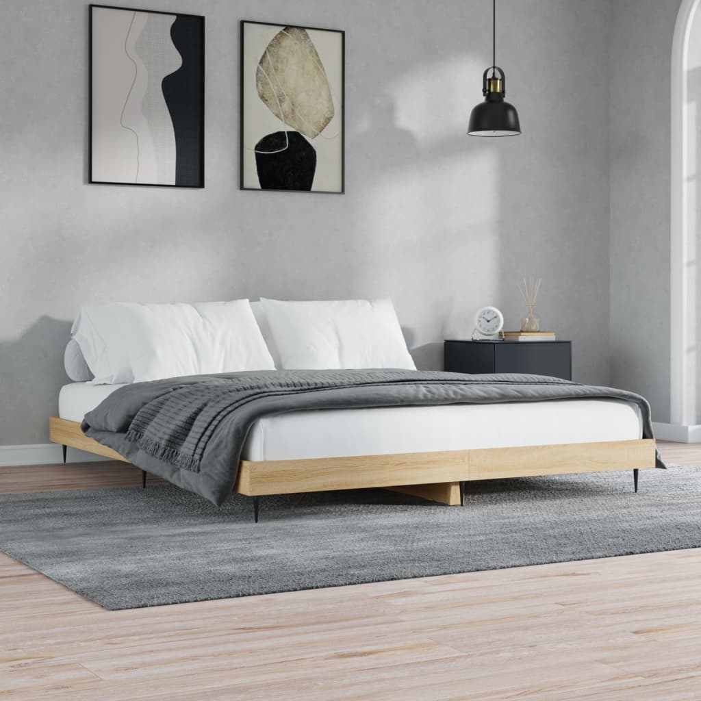 Bedframe Bewerkt Hout Kleurig Sonoma Eiken 140 x 200 cm