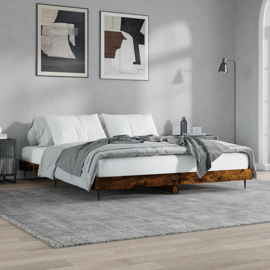 Bedframe Bewerkt Hout Kleurig Gerookt Eiken 120 x 200 cm