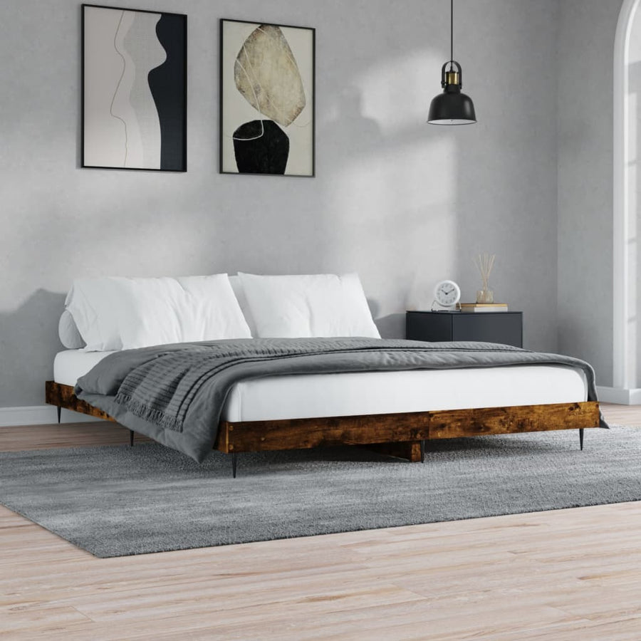 Bedframe Bewerkt Hout Kleurig Gerookt Eiken 120 x 200 cm