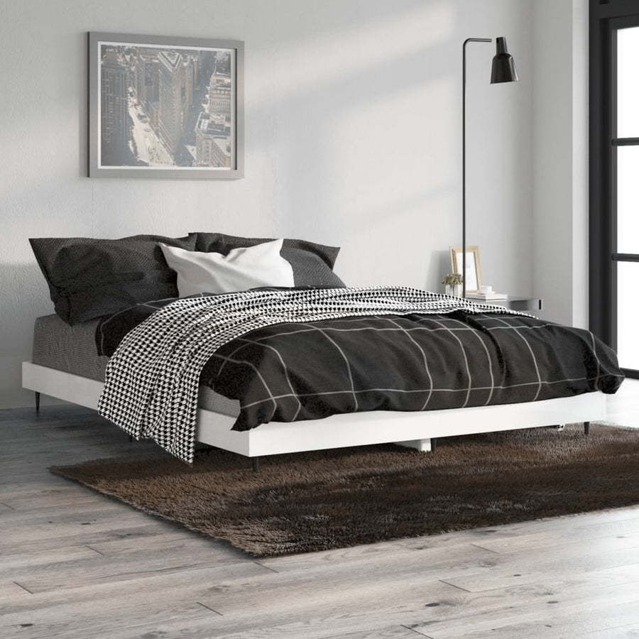 Bedframe Bewerkt Hout Hoogglans Wit 140 x 190 cm