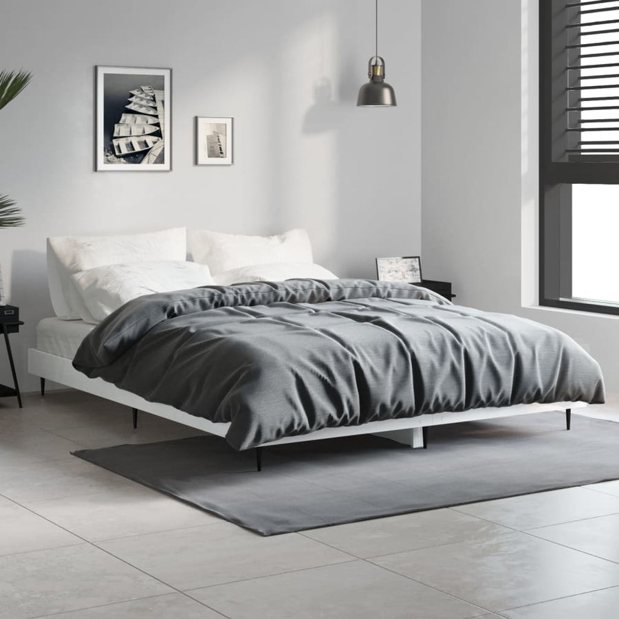 Bedframe Bewerkt Hout Hoogglans Wit 140 x 190 cm