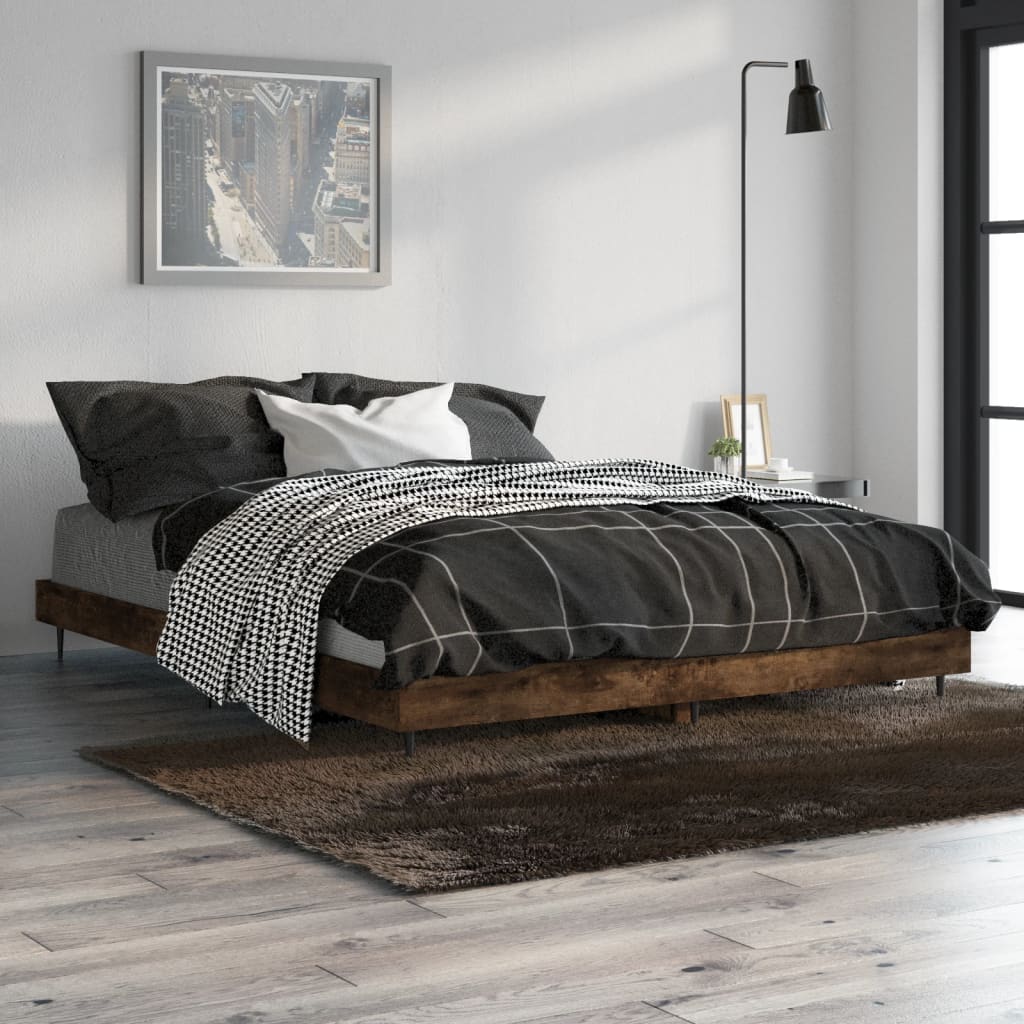 Bedframe Bewerkt Hout Kleurig Gerookt Eiken 140 x 190 cm