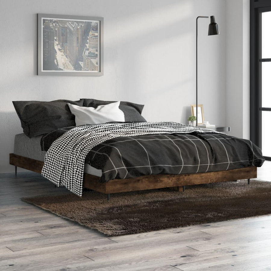 Bedframe Bewerkt Hout Kleurig Gerookt Eiken 140 x 190 cm