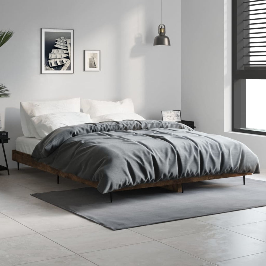 Bedframe Bewerkt Hout Kleurig Gerookt Eiken 140 x 190 cm