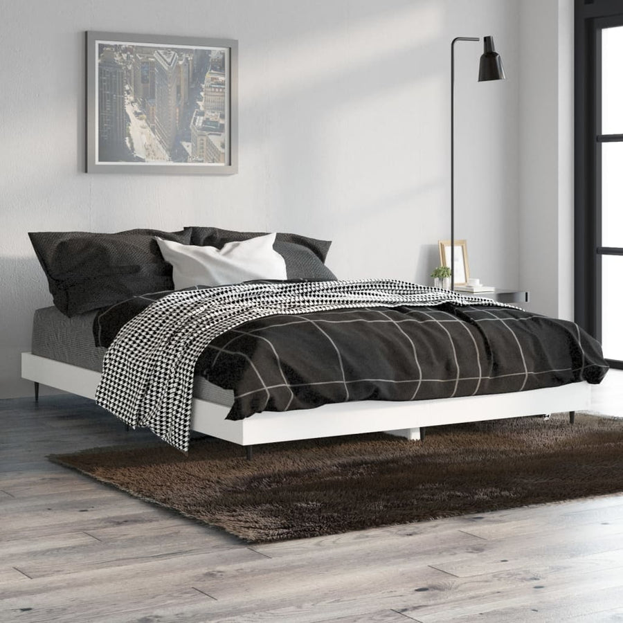 Bedframe Bewerkt Hout Wit 135 x 190 cm