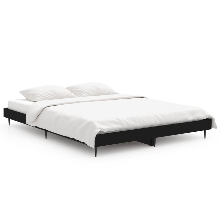 Bedframe Bewerkt Hout Zwart 135 x 190 cm