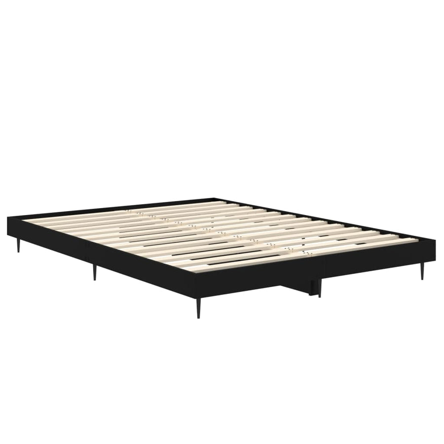 Bedframe Bewerkt Hout Zwart 135 x 190 cm