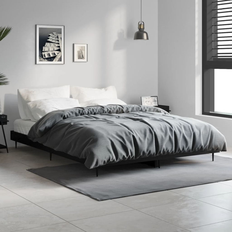 Bedframe Bewerkt Hout Zwart 135 x 190 cm