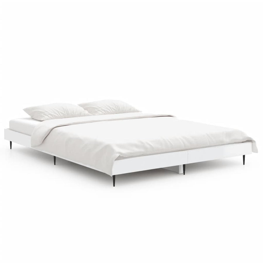 Bedframe Bewerkt Hout Hoogglans Wit 135 x 190 cm