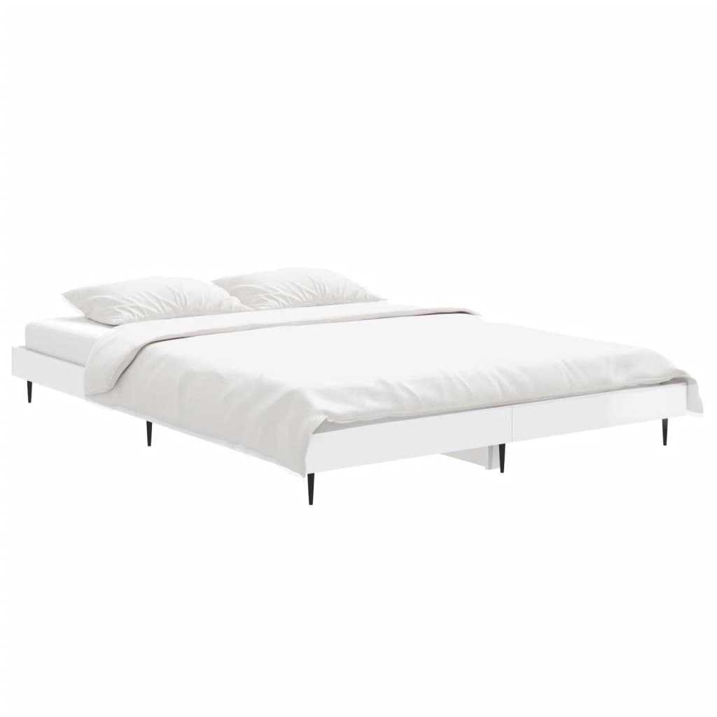 Bedframe Bewerkt Hout Hoogglans Wit 135 x 190 cm